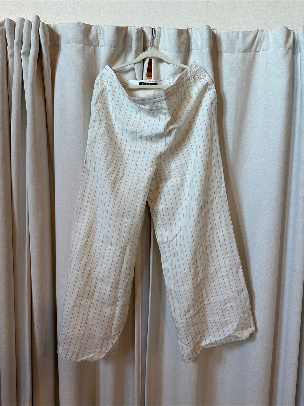 Lauren Ralph Lauren Linen White Blue Striped Pants Size 16 Nwt